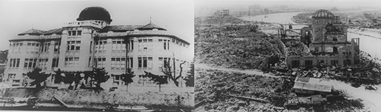 Hiroshima A-bomb dome before and after